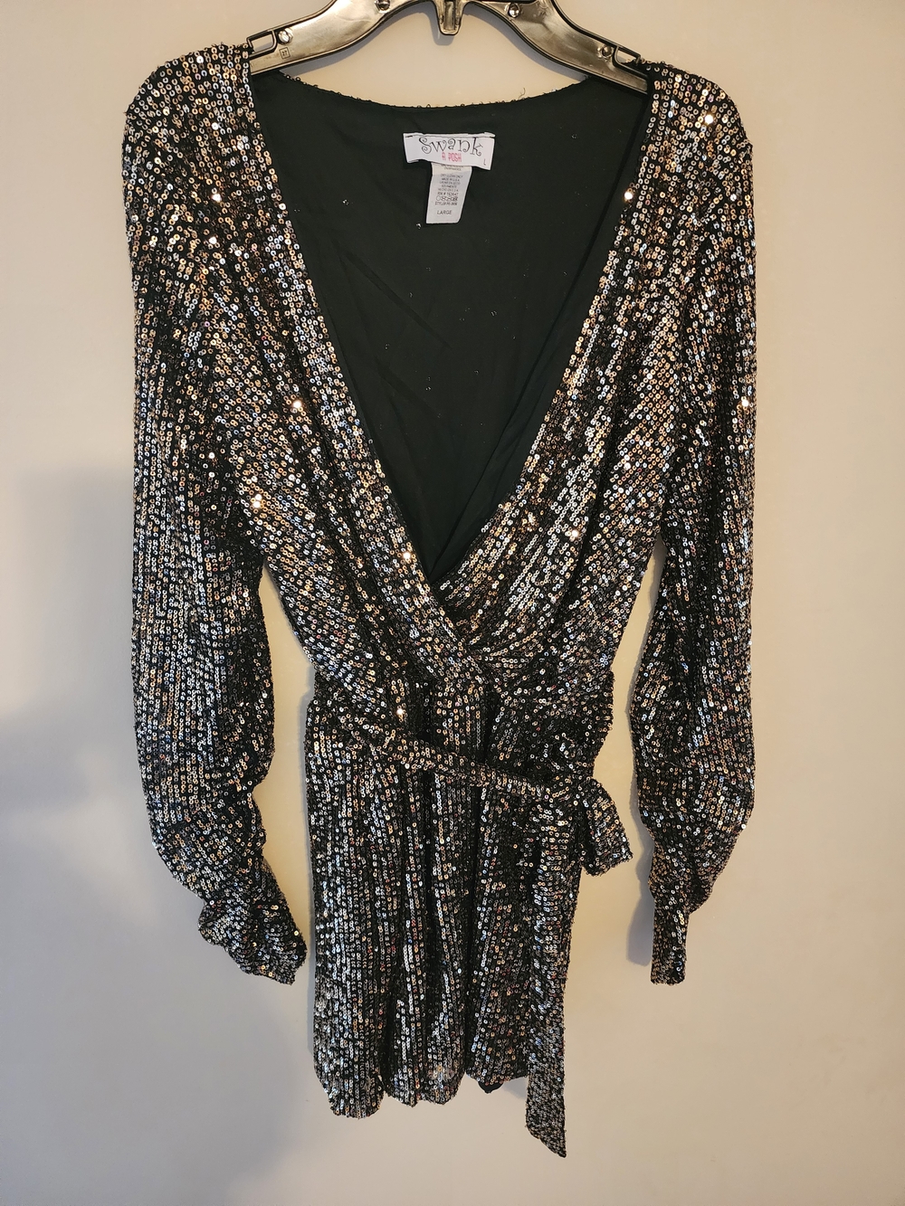 Swank A Posh  Long Sleeve Sequine Romper